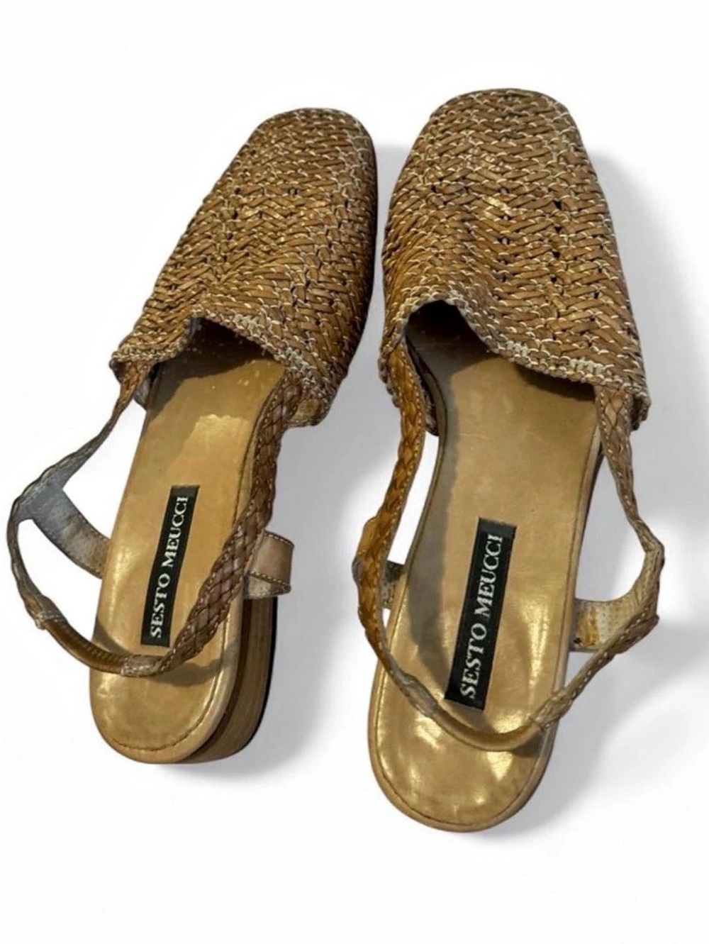 Sesto Meucci Woven Slingback Sandals US 7 Brown